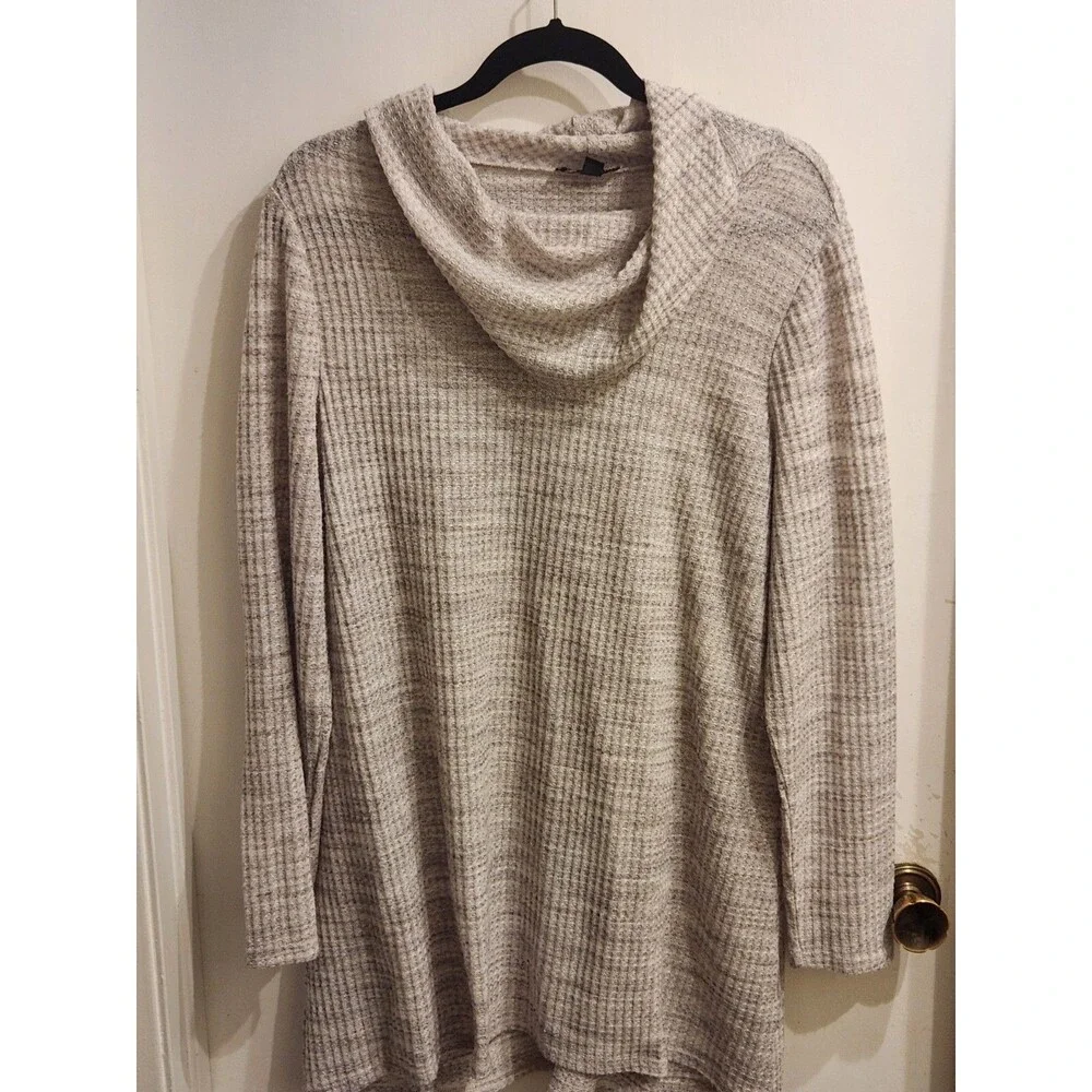 Lane Bryant Size‎ 14/16 Long Sleeve Cowl Neck Marled Light Gray Tunic Top